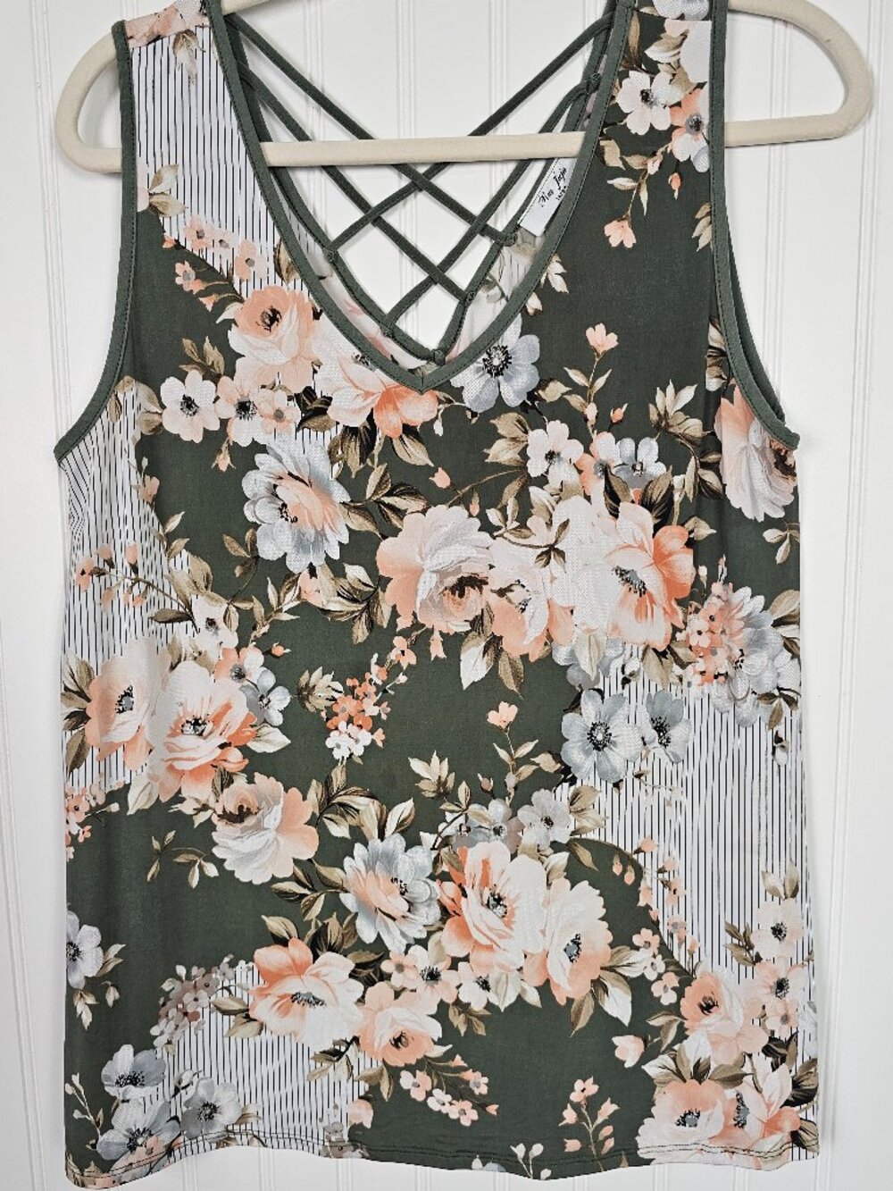 Rue Juju Large Olive Green Floral Strappy Back Sleeveless Top